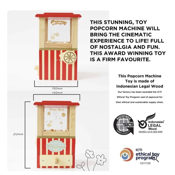 Le Toy Van Popcorn Machine pretend toy - Picture 5 of 10